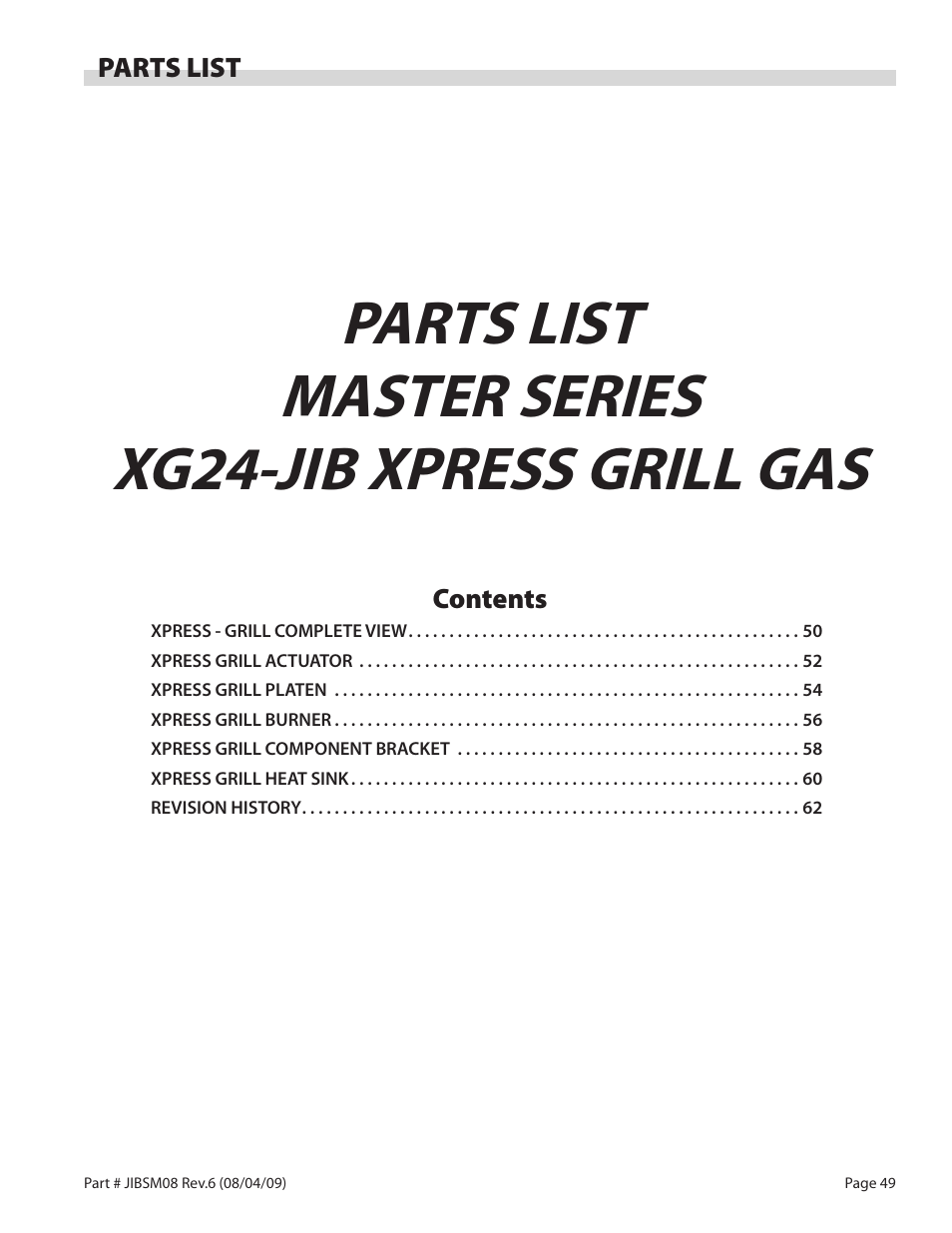 Parts list master series xg24-jib xpress grill gas | Garland JACK IN THE BOX XG36-JIB User Manual | Page 49 / 88