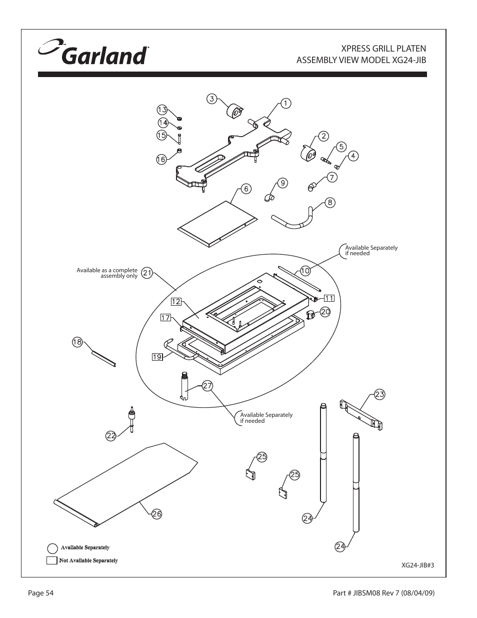 Xpress grill platen assembly view model xg24-jib | Garland JACK IN THE BOX XG36-JIB User Manual | Page 54 / 88