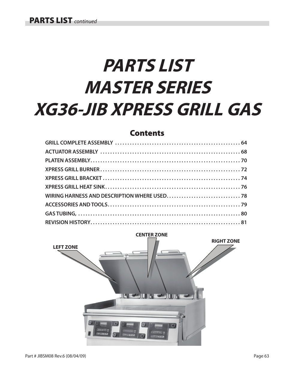 Parts list master series xg36-jib xpress grill gas | Garland JACK IN THE BOX XG36-JIB User Manual | Page 63 / 88