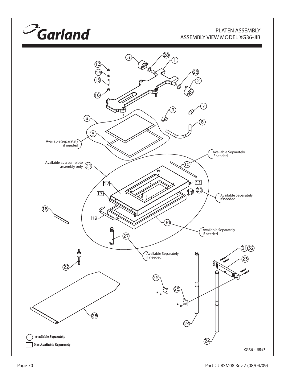 Platen assembly assembly view model xg36-jib | Garland JACK IN THE BOX XG36-JIB User Manual | Page 70 / 88