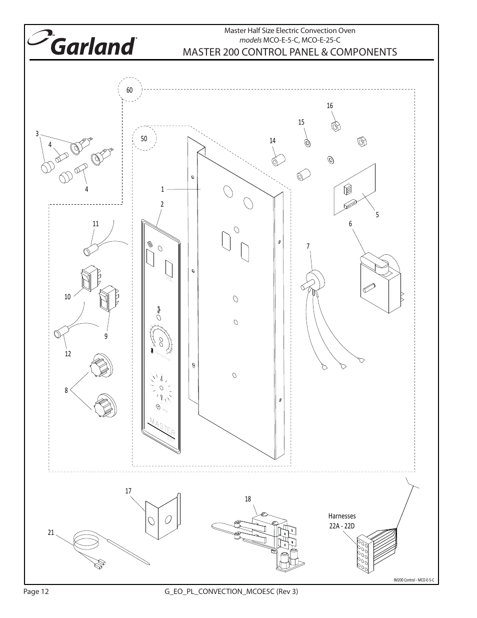 Master 200 control panel & components | Garland MCO-E-5-C User Manual | Page 12 / 22