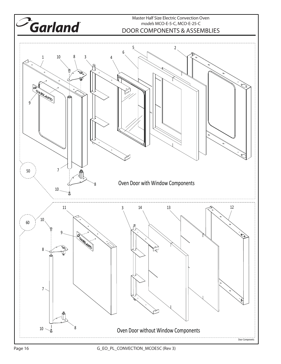 Door components & assemblies | Garland MCO-E-5-C User Manual | Page 16 / 22