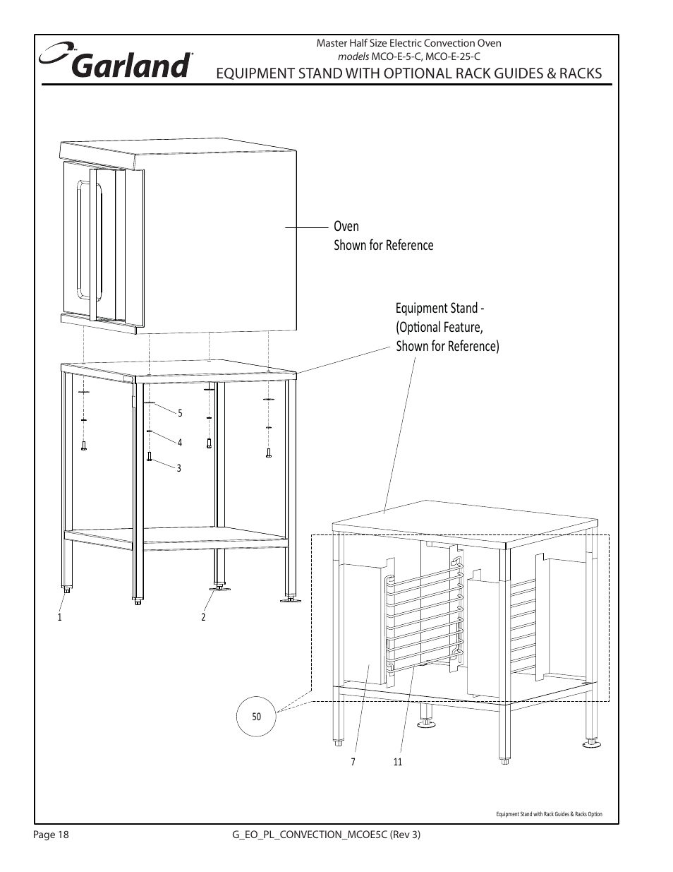 Equipment stand with optional rack guides & racks | Garland MCO-E-5-C User Manual | Page 18 / 22