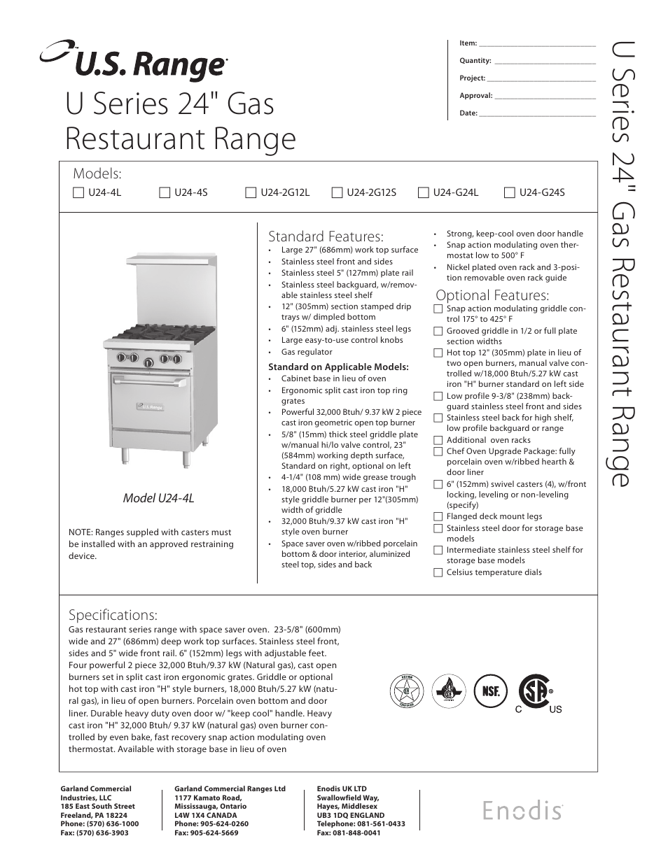 Garland Enodis U24-4L User Manual | 2 pages