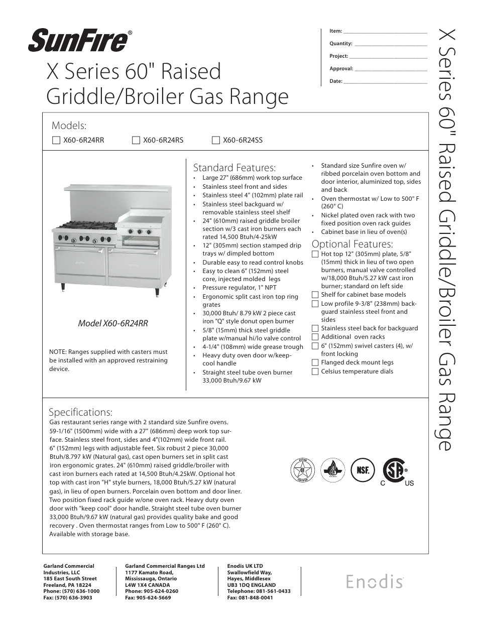 Garland Sunfire X60-6R24RS User Manual | 2 pages