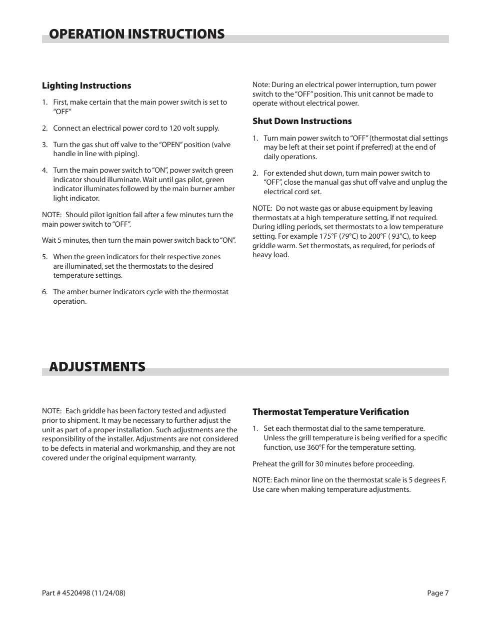 Operation instructions, Adjustments | Garland CG-60F User Manual | Page 7 / 12