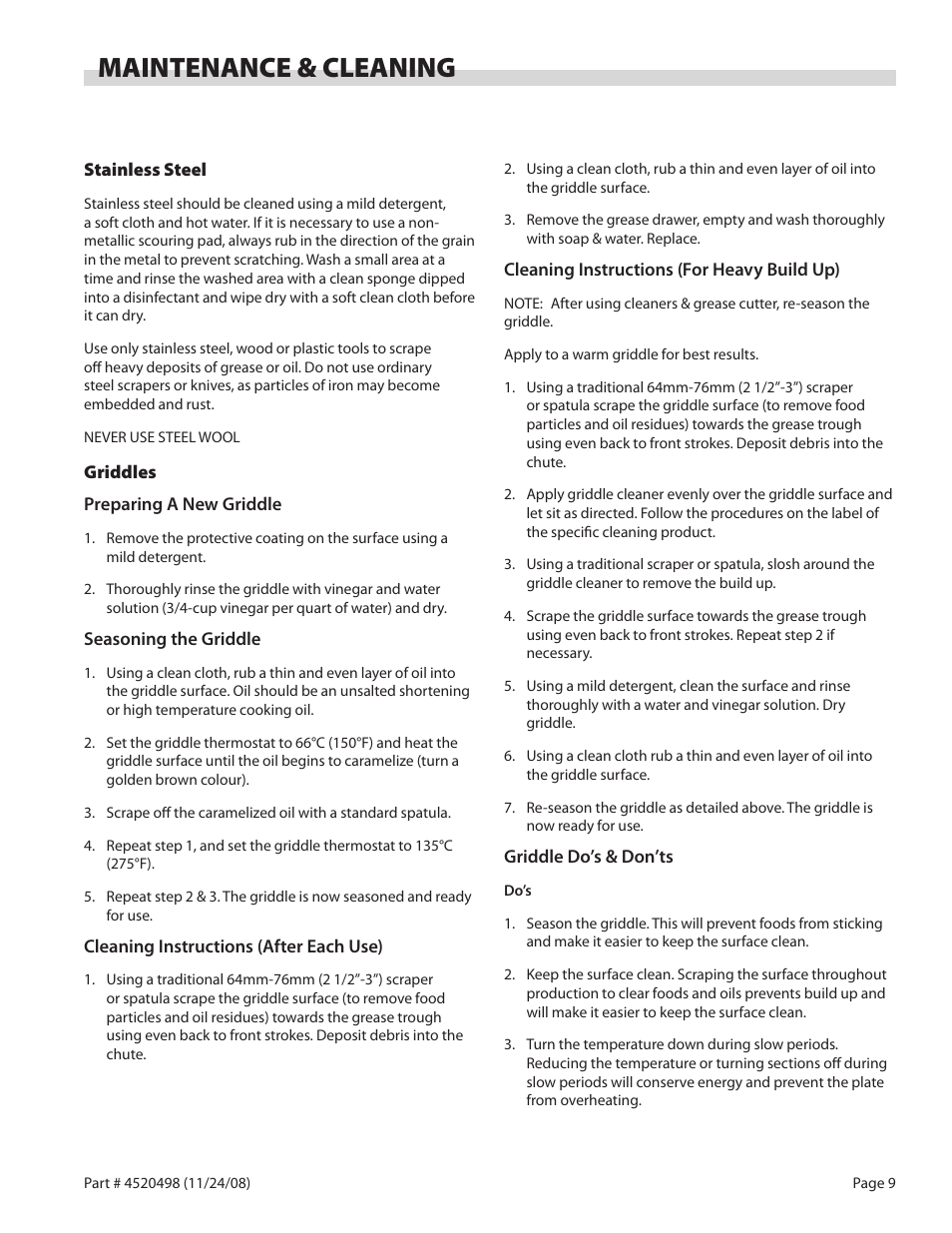Maintenance & cleaning | Garland CG-60F User Manual | Page 9 / 12