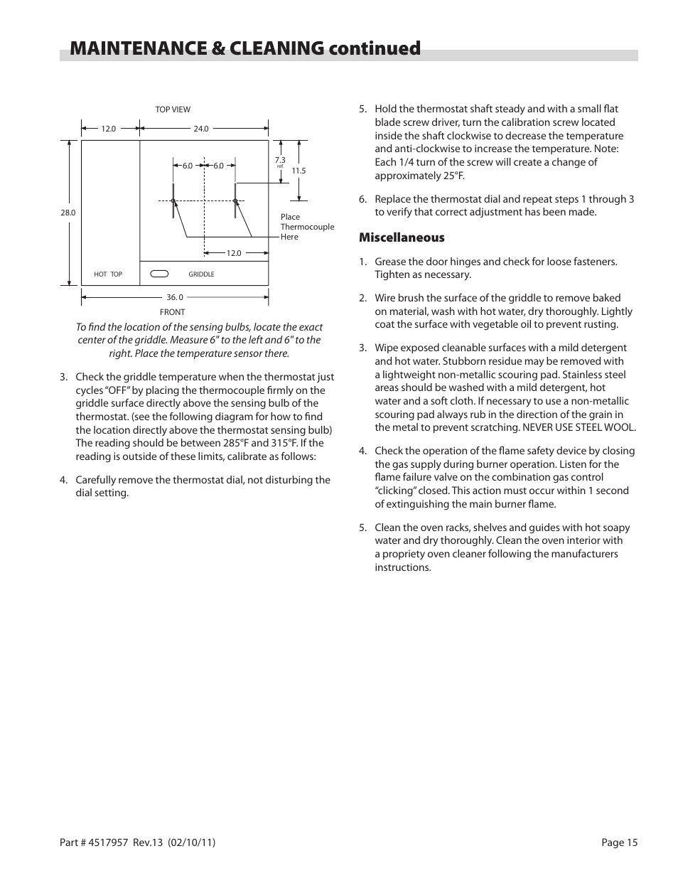 Maintenance & cleaning continued, Miscellaneous | Garland STW286A User Manual | Page 15 / 56