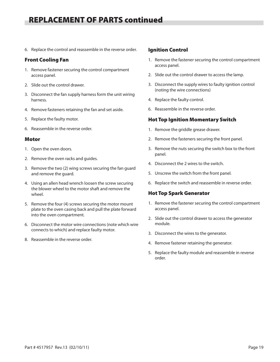Replacement of parts continued | Garland STW286A User Manual | Page 19 / 56