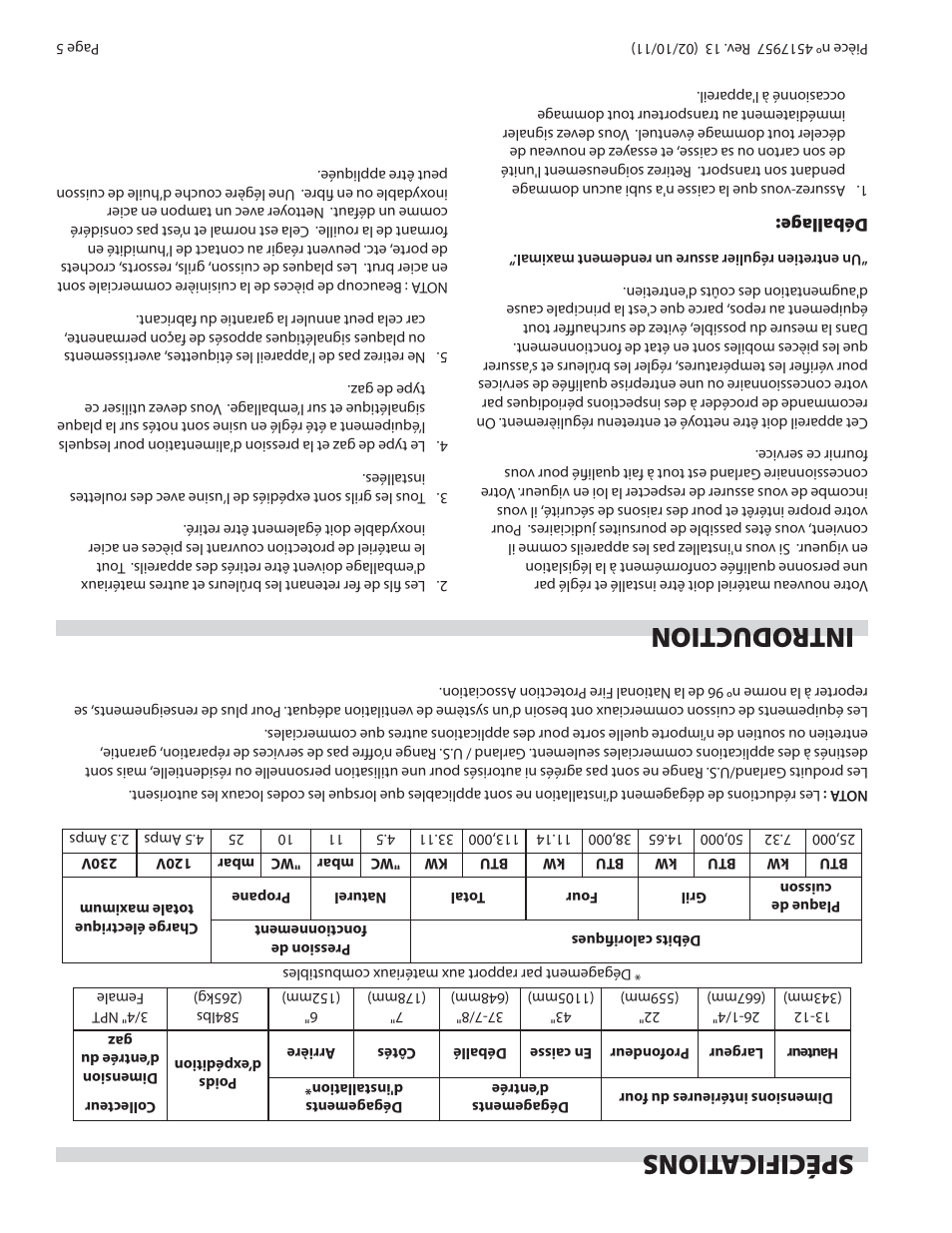 Spécifica tions introduc tion | Garland STW286A User Manual | Page 52 / 56