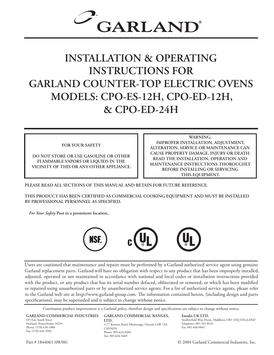 Garland CPO-ES-12H User Manual | 20 pages