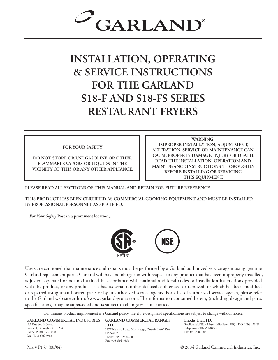 Garland S18-F User Manual | 12 pages