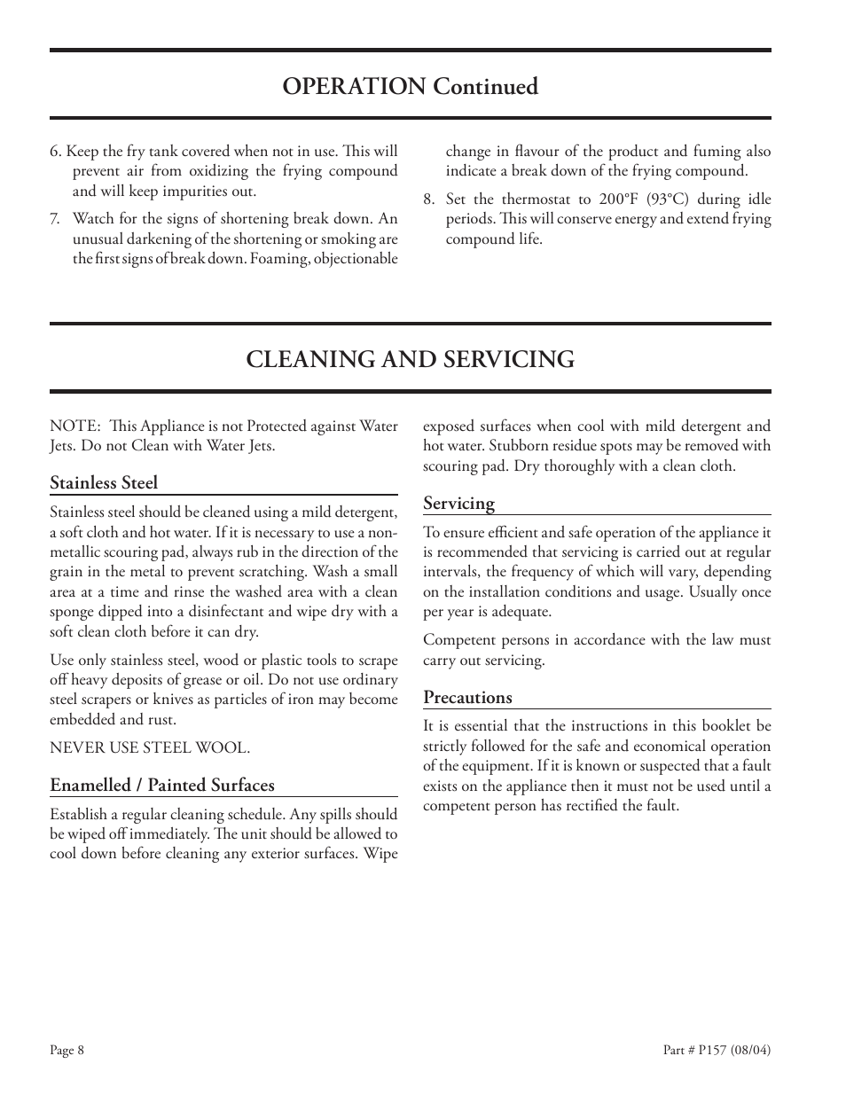 Operation continued cleaning and servicing | Garland S18-F User Manual | Page 8 / 12