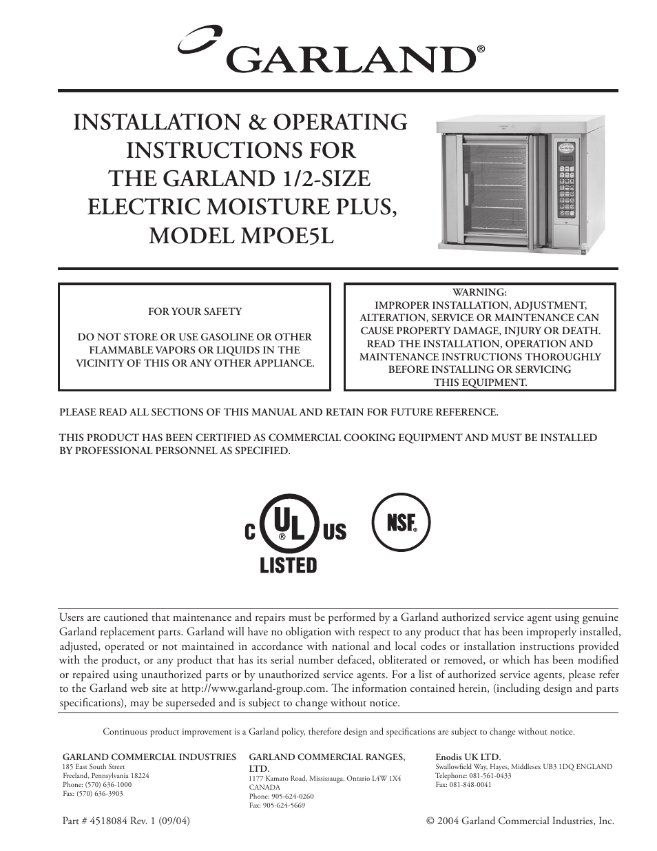 Garland MPOE5L User Manual | 16 pages