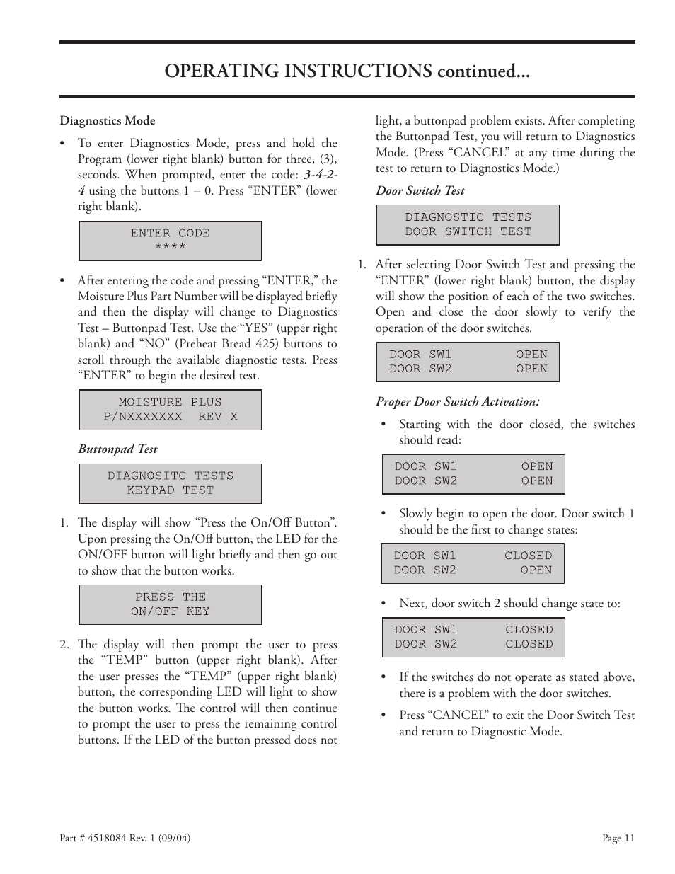 Operating instructions continued | Garland MPOE5L User Manual | Page 11 / 16