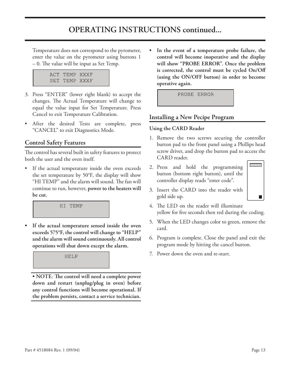 Operating instructions continued | Garland MPOE5L User Manual | Page 13 / 16