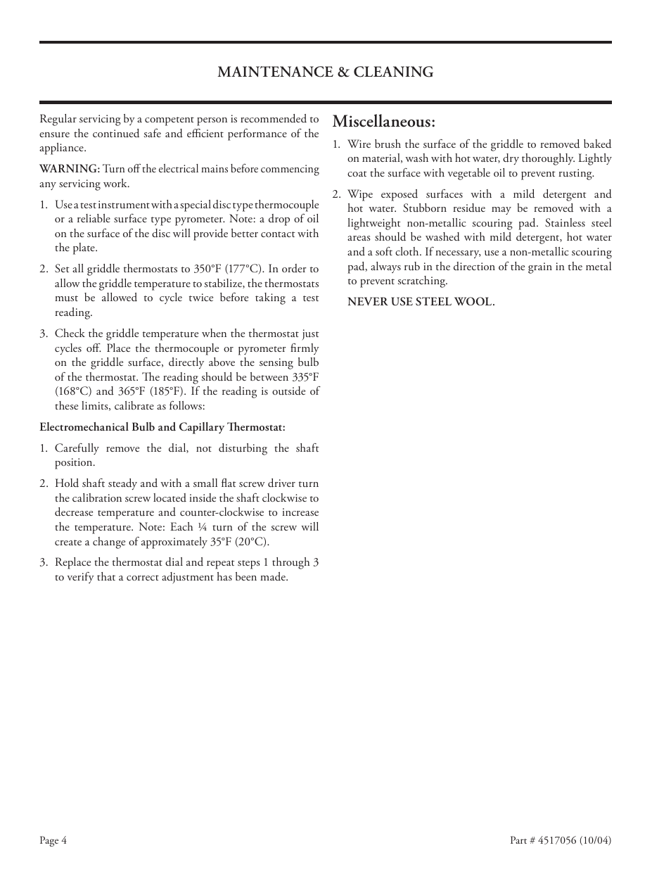 Miscellaneous, Maintenance & cleaning | Garland E22-36 User Manual | Page 4 / 8