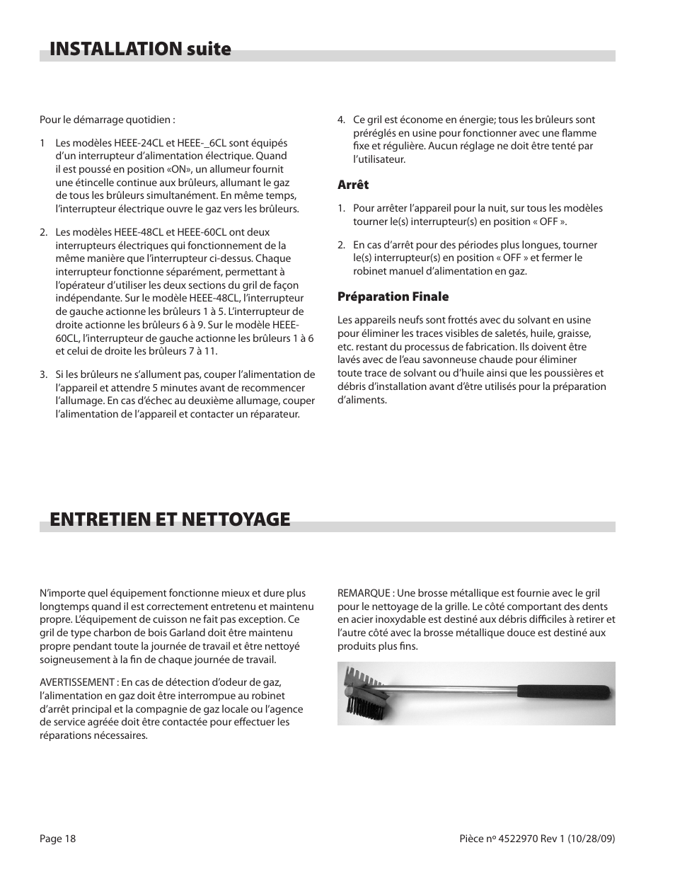 Installation suite, Entretien et nettoyage | Garland RADIANT CHAR-BROILER 4522970 REV 1 User Manual | Page 18 / 32