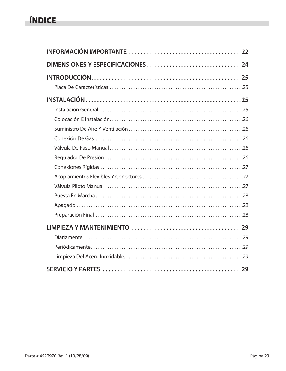 Índice | Garland RADIANT CHAR-BROILER 4522970 REV 1 User Manual | Page 23 / 32