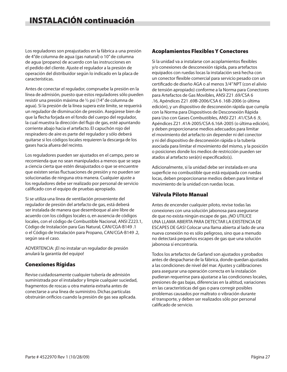 Instalación continuación | Garland RADIANT CHAR-BROILER 4522970 REV 1 User Manual | Page 27 / 32