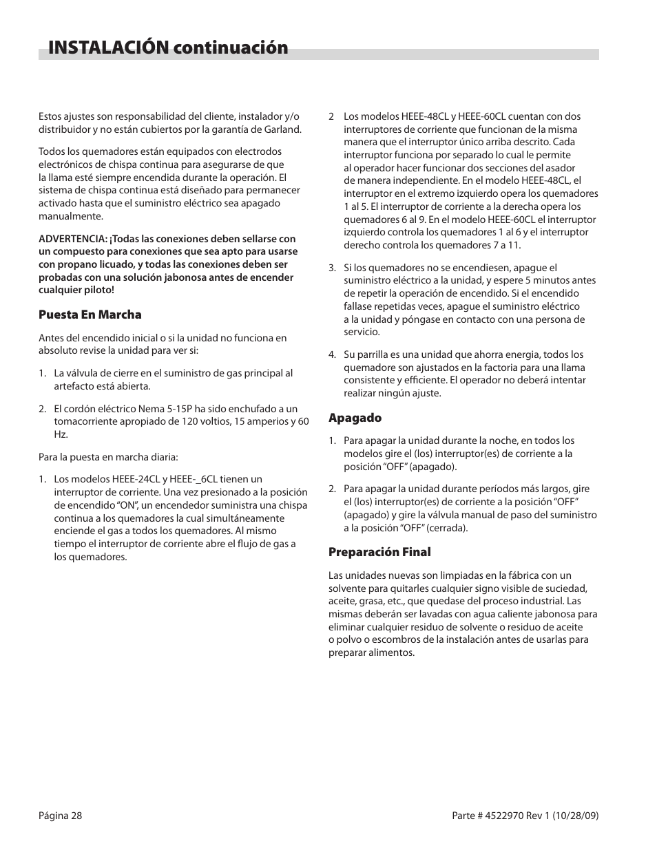 Instalación continuación | Garland RADIANT CHAR-BROILER 4522970 REV 1 User Manual | Page 28 / 32