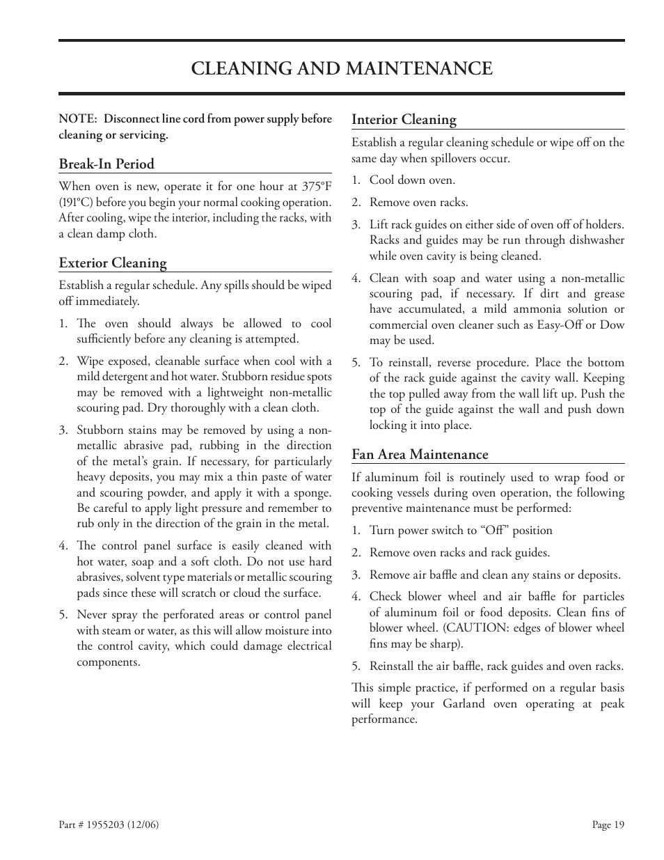 Cleaning and maintenance | Garland Convection Microwave Oven User Manual | Page 19 / 44