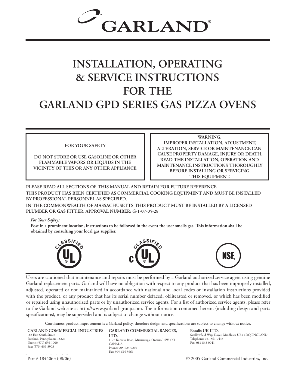 Garland GAS PIZZA OVENS User Manual | 28 pages