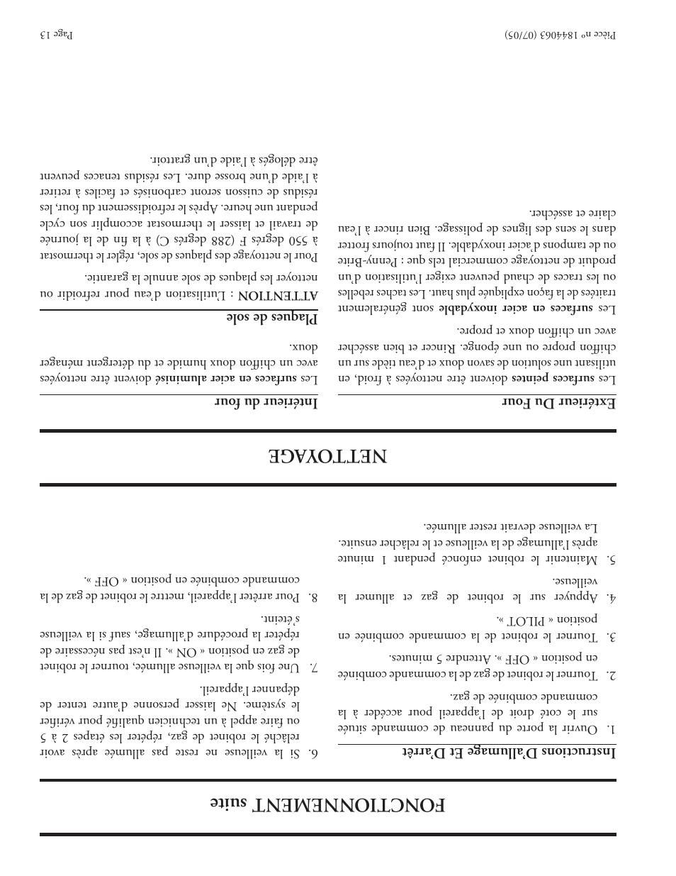 Nett oy age, Fon ct io nn em en t su ite | Garland GAS PIZZA OVENS User Manual | Page 16 / 28