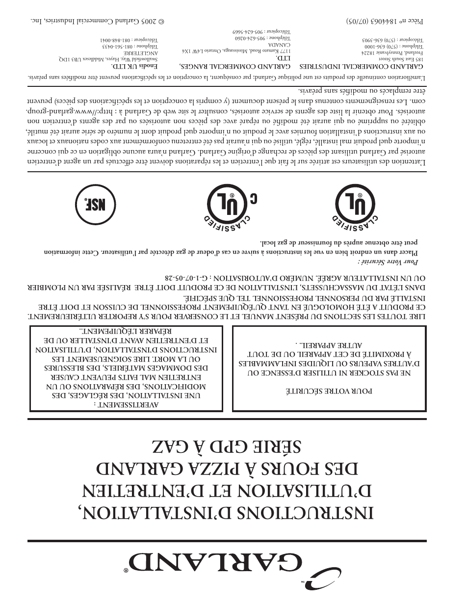 Garland GAS PIZZA OVENS User Manual | Page 28 / 28