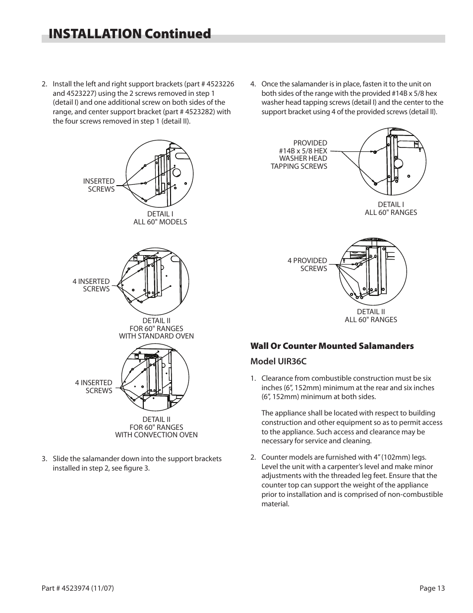 Installation continued | Garland Salamander Broiler User Manual | Page 13 / 52