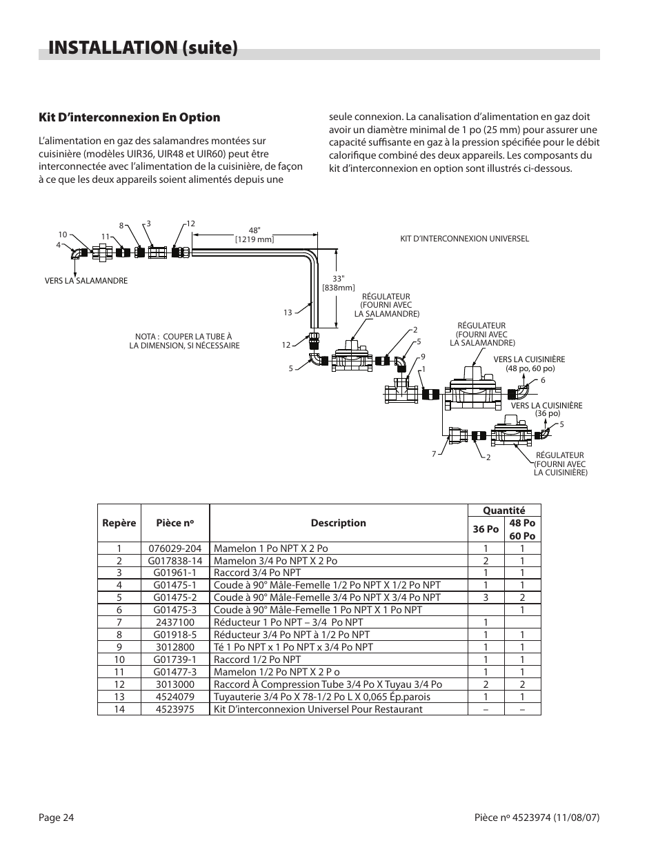 Installation (suite), Kit d’interconnexion en option | Garland Salamander Broiler User Manual | Page 24 / 52