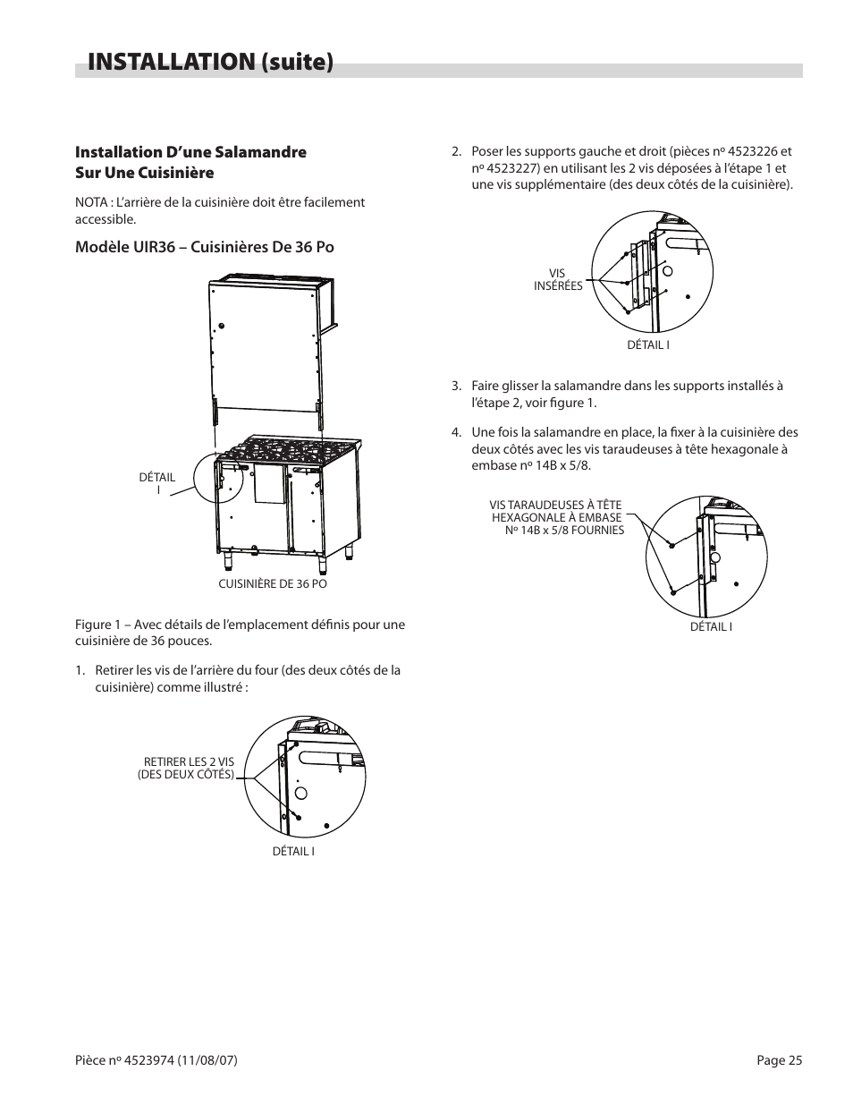 Installation (suite) | Garland Salamander Broiler User Manual | Page 25 / 52