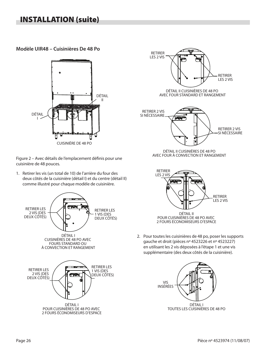 Installation (suite), Modèle uir48 – cuisinières de 48 po | Garland Salamander Broiler User Manual | Page 26 / 52