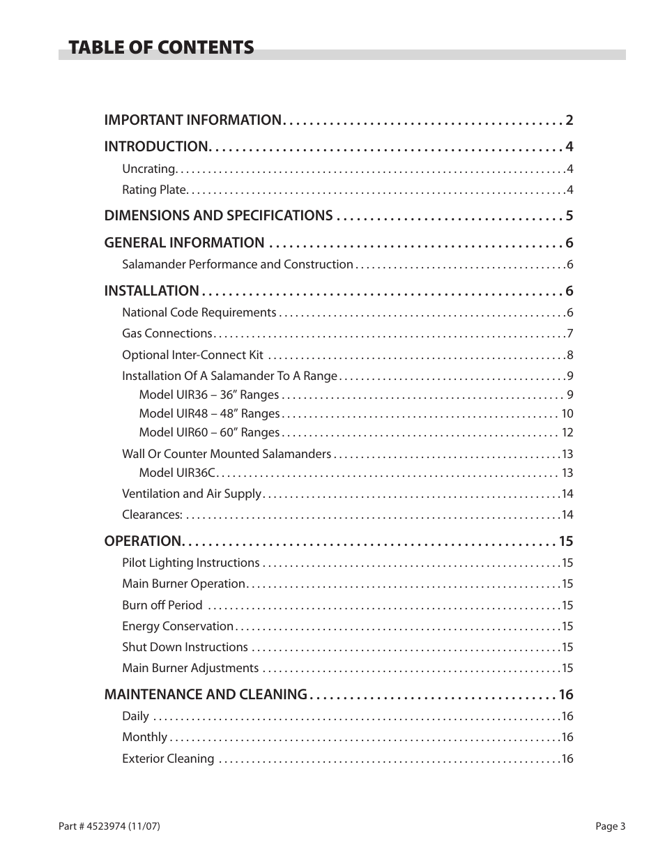 Garland Salamander Broiler User Manual | Page 3 / 52