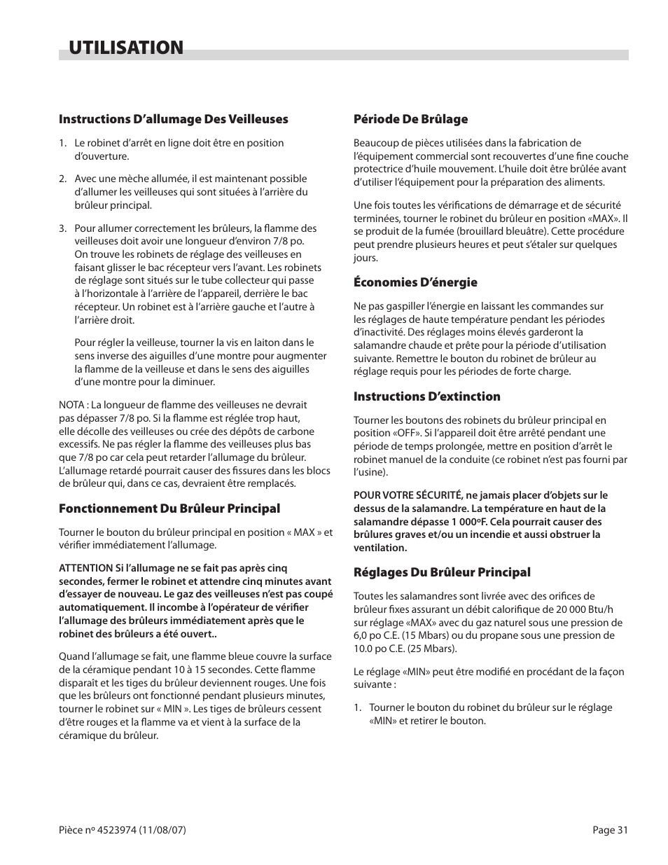 Utilisation | Garland Salamander Broiler User Manual | Page 31 / 52