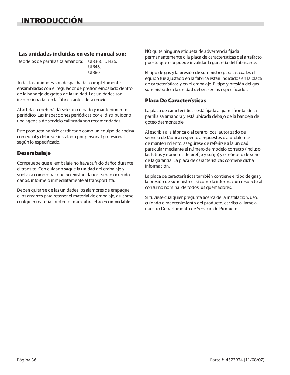 Introducción | Garland Salamander Broiler User Manual | Page 36 / 52