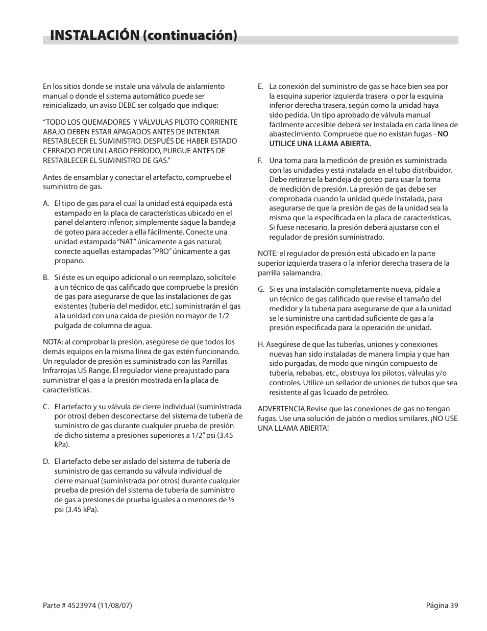 Instalación (continuación) | Garland Salamander Broiler User Manual | Page 39 / 52