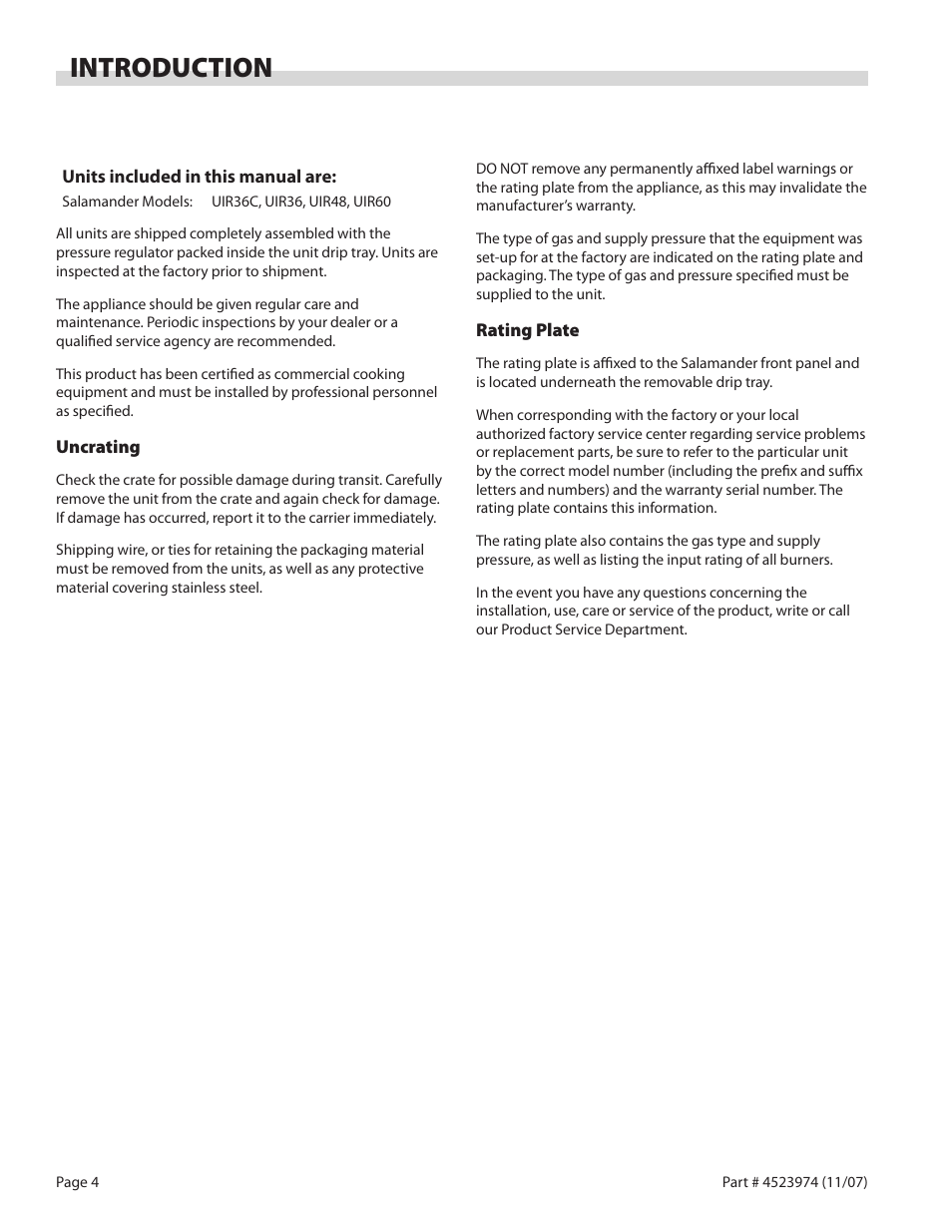 Introduction | Garland Salamander Broiler User Manual | Page 4 / 52