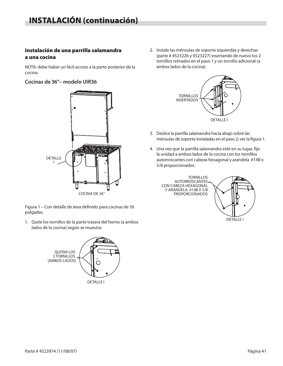 Instalación (continuación) | Garland Salamander Broiler User Manual | Page 41 / 52