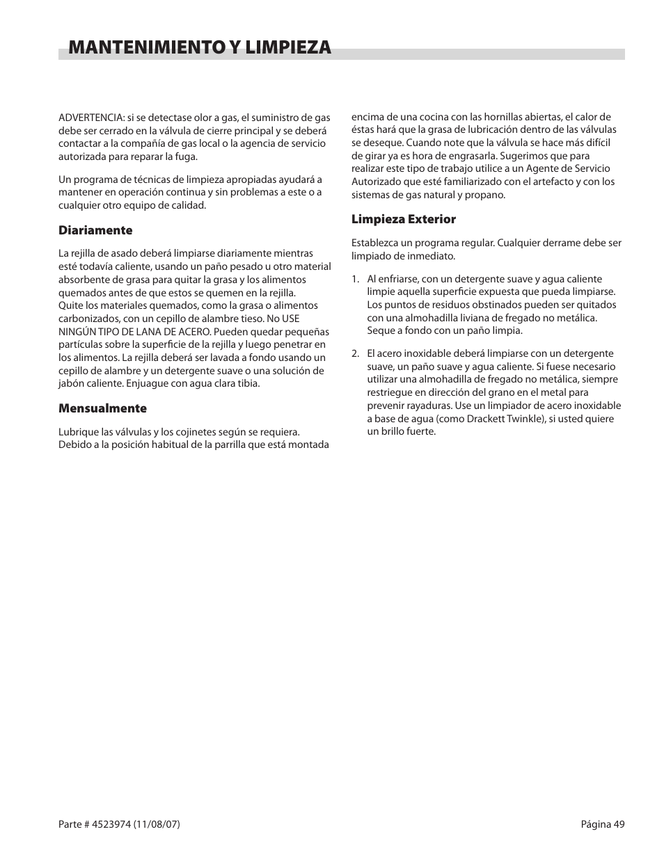 Mantenimiento y limpieza | Garland Salamander Broiler User Manual | Page 49 / 52