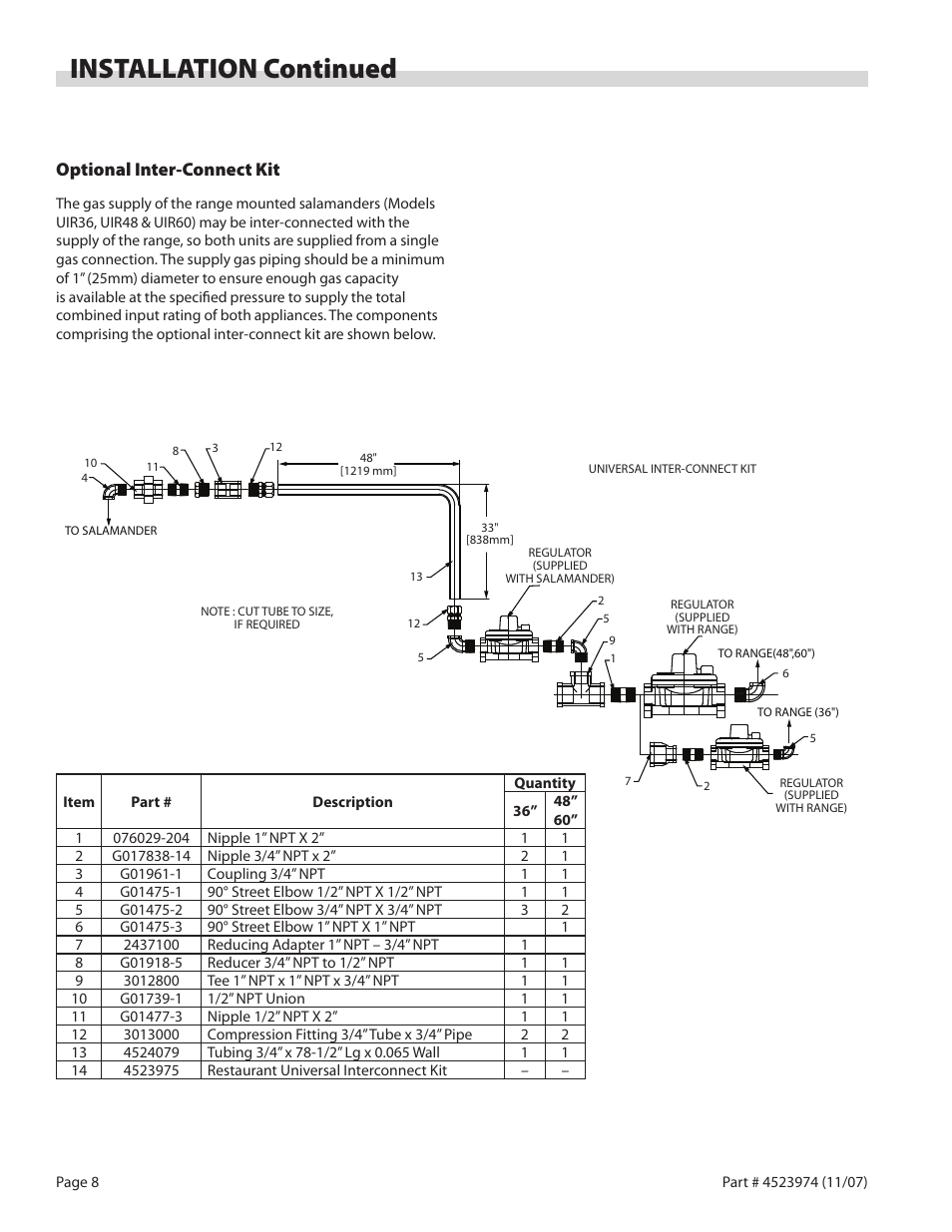Installation continued, Optional inter-connect kit | Garland Salamander Broiler User Manual | Page 8 / 52