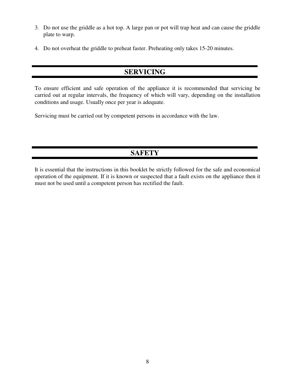 Servicing, Safety | Garland ECG User Manual | Page 9 / 12