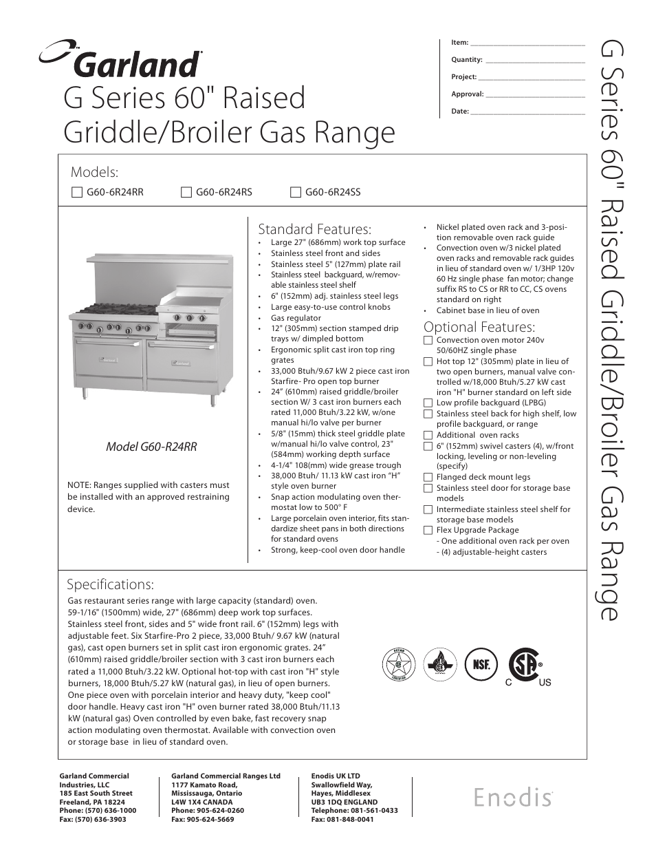 Garland G Series 60" User Manual | 2 pages