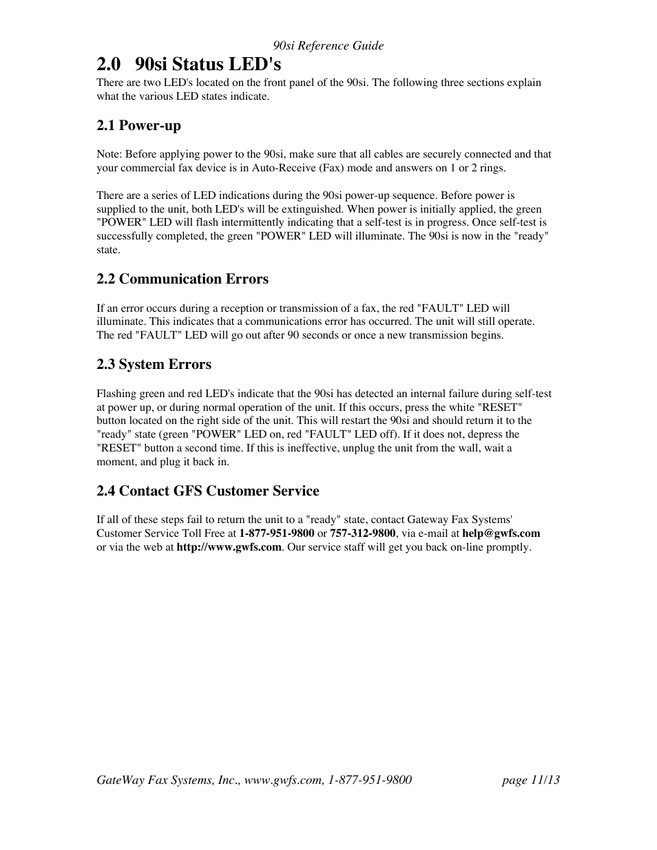 0 90si status led's | GateWay Fax Systems Easy-Fax 90si User Manual | Page 11 / 13
