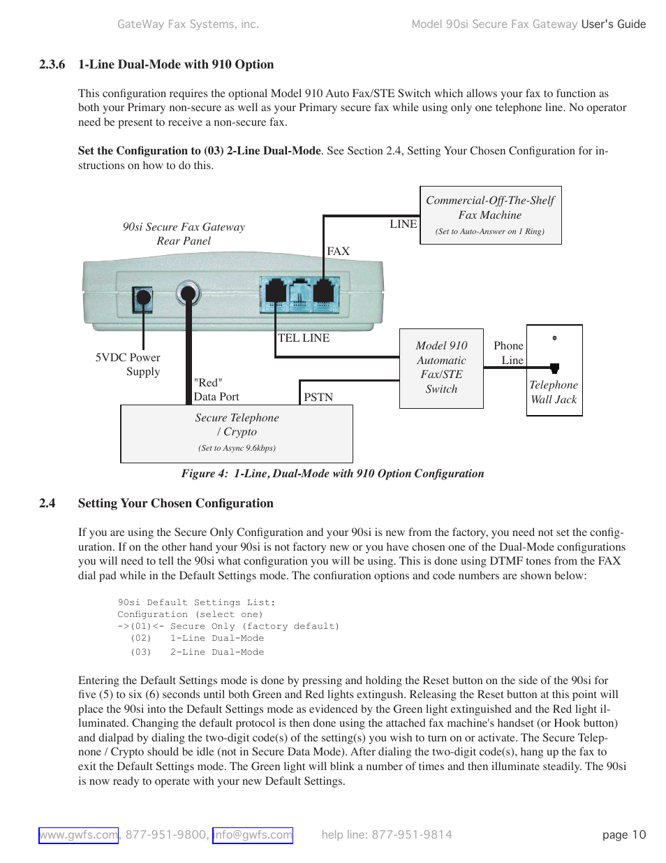 4 setting your chosen configuration, 6 1-line dual-mode with 910 option, Setting your chosen conﬁguration | GateWay Fax Systems 90SI User Manual | Page 10 / 29