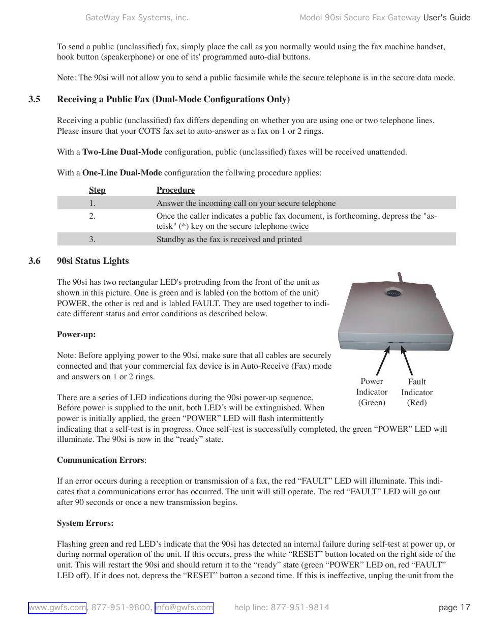 6 90si status lights, 90si status lights | GateWay Fax Systems 90SI User Manual | Page 17 / 29