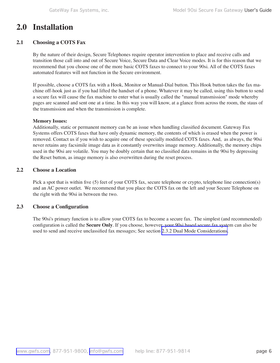 0 installation, 1 choosing a cots fax, 2 choose a location | 3 choose a configuration, Choosing a cots fax, Choose a location, Choose a conﬁguration | GateWay Fax Systems 90SI User Manual | Page 6 / 29