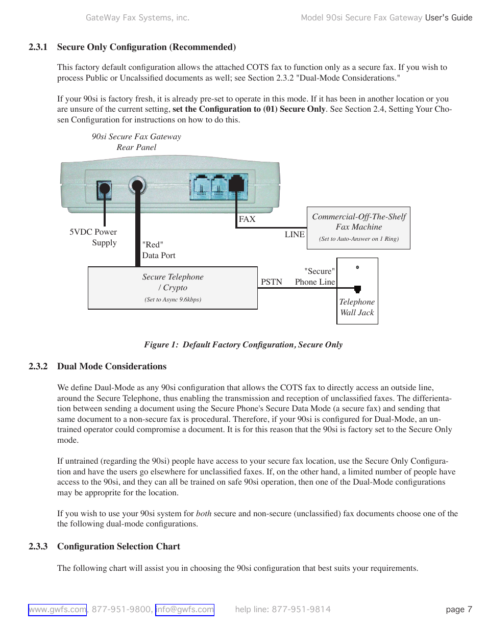 1 secure only configuration (recommended), 2 dual mode considerations, 3 configuration selection chart | 1 secure only conﬁguration (recommended), 3 conﬁguration selection chart | GateWay Fax Systems 90SI User Manual | Page 7 / 29