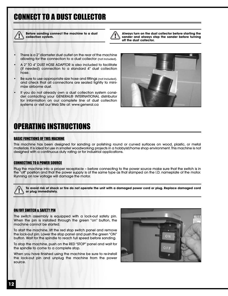 Connect to a dust collector operating instructions | General Tire 15-220 User Manual | Page 12 / 18