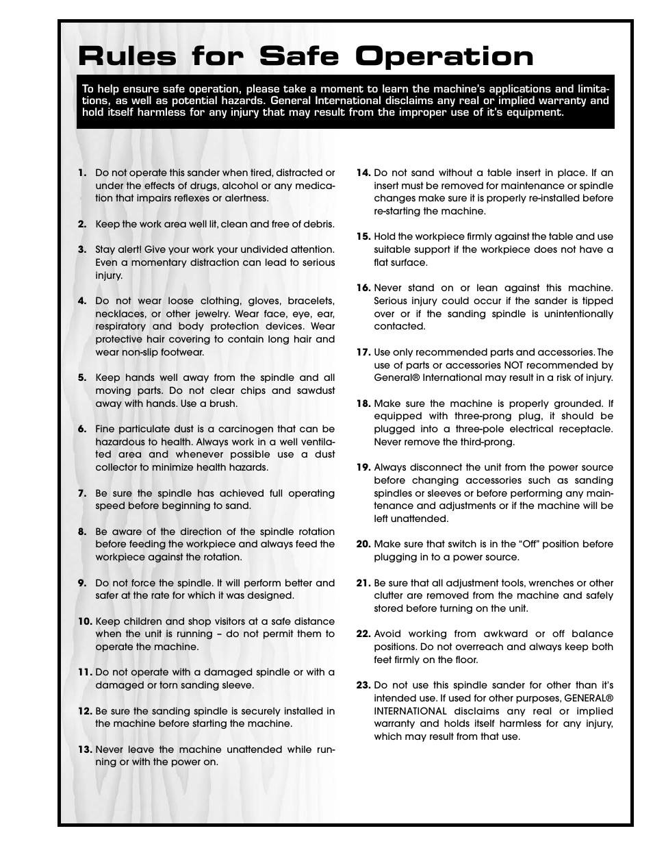 Rules for safe operation | General Tire 15-220 User Manual | Page 3 / 18
